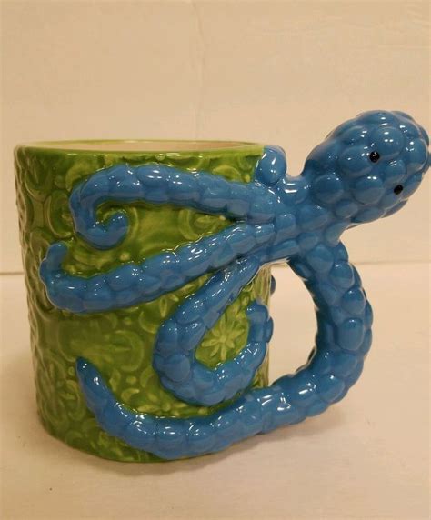 AWESOME OCTOPUS MUG Fun Wacky Blue Green Ceramic 3D Coffee Cup Tentacle Handle #Mudpie | Mugs ...