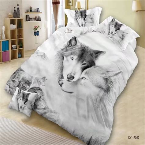 3D wolf print bedding,4pc duvet cover without quilt,100% polyester wolf bedding without quilt ...