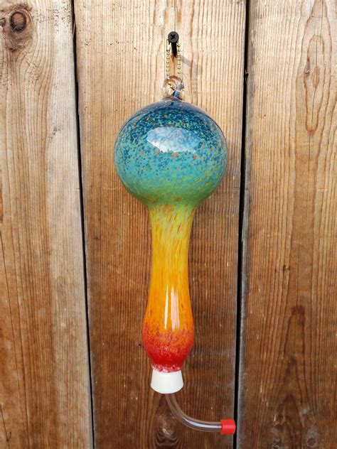 Hand Blown Glass Hummingbird Feeder Red Orange Yellow - Etsy