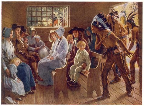 Native Americans Interrupt A Puritan #1 Drawing by Mary Evans Picture ...