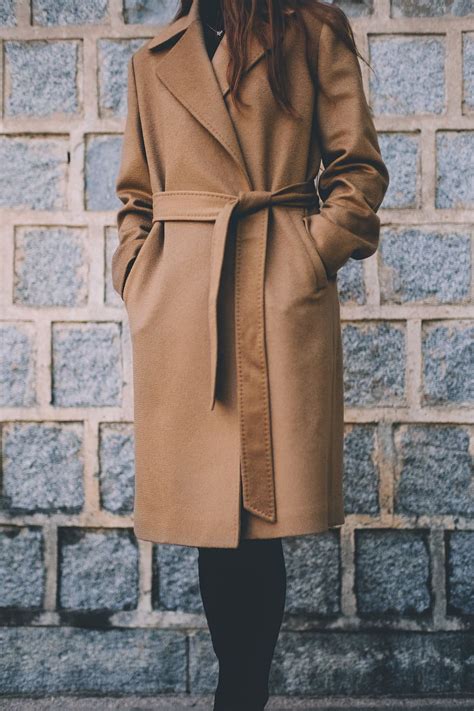 woman, wearing, brown, single-breasted coat, standing, front, gray, brick wall | Piqsels
