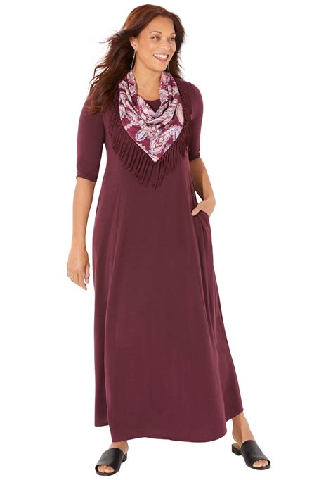 Catherines Women's Plus Size Maxi Dress & Scarf Duet - Walmart.com