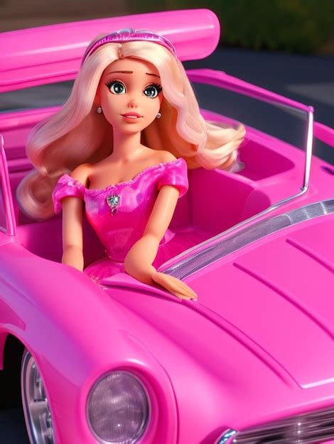 Premium AI Image | beautiful barbie doll on pink car