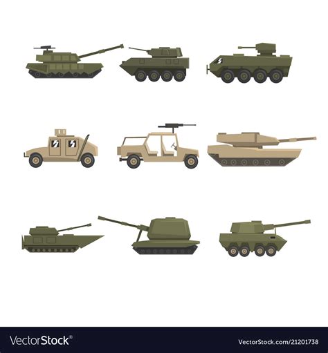 Armored army vehicles set military heavy special Vector Image