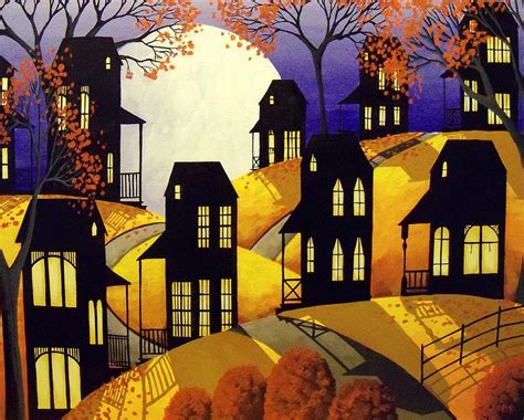 October Moon - folk art Autumn landscape Painting by Debbie Criswell ...