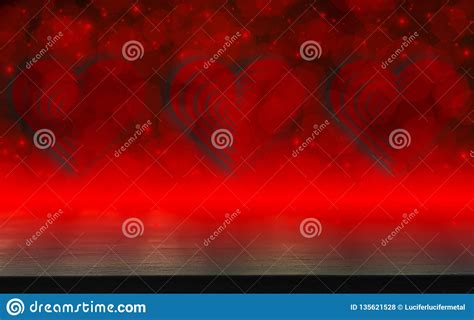 Dark Wood Table,Valentines Day Concept and Love Red Shape Heart with Bokeh Background, Empty for ...