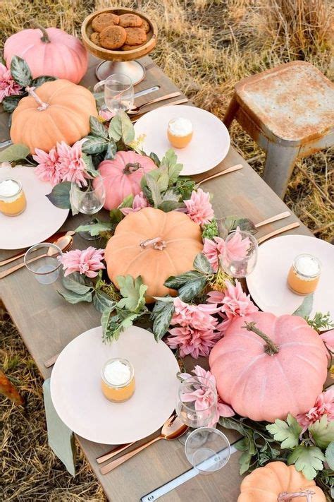 Pink and orange pumpkin fall tablescape fall entertaining | Baby shower ...