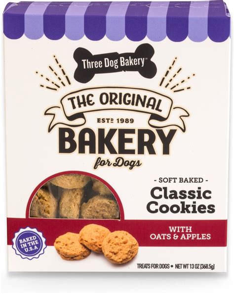 THREE DOG BAKERY Classic Cookies Apples & Oats Soft-Baked Dog Treats, 13-oz box - Chewy.com