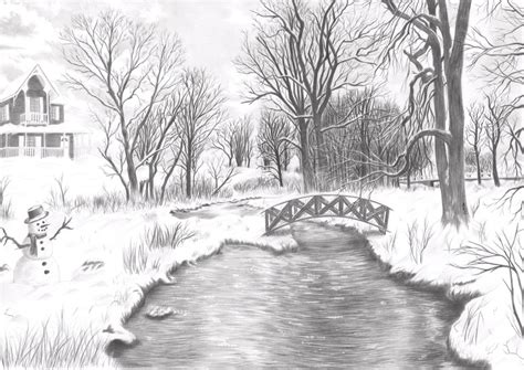 Snow Landscape Drawing at PaintingValley.com | Explore collection of ...