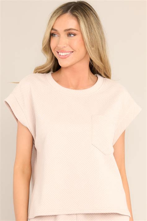 Light Taupe Textured Short Sleeve Top - All Tops | Red Dress