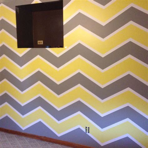 Yellow gray and white chevron wall I painted in my office! Love it! Chevron Wall, Yellow Nursery ...