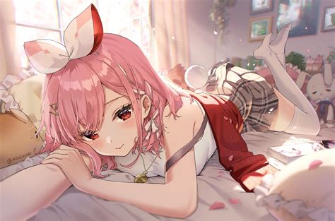 Red Eyes, Anime, Artwork, Virtual Youtuber, Anime Girls, Rosuuri, Pink Hair | HD Wallpapers ...