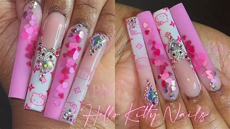 PINK HELLO KITTY NAILS 💖 | VALENTINE EDITION 💘 | ACRYLIC NAIL TUTORIAL - YouTube