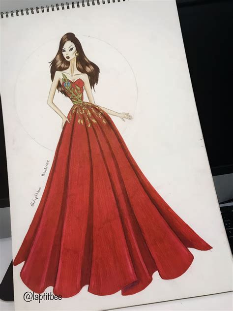 Red dress drawing | Dress drawing, Fashion sketches, Fashion drawing