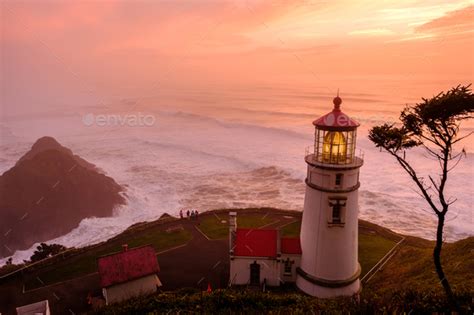 Heceta Head Lighthouse at sunset, built in 1892 Stock Photo by haveseen