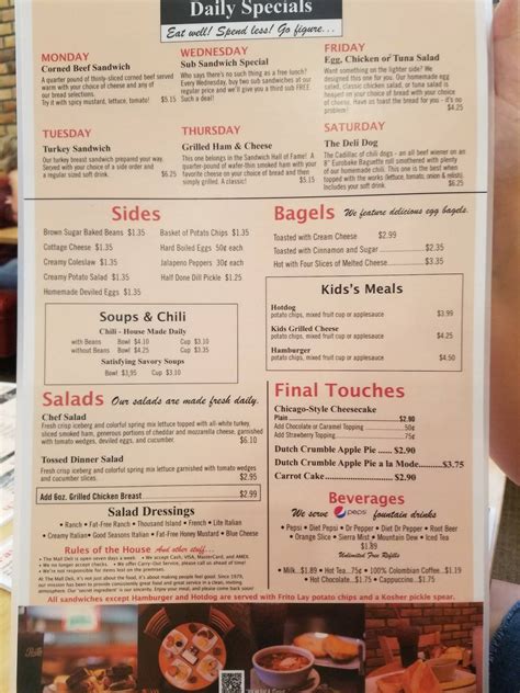 Menu at The Mall Deli restaurant, Pittsburg