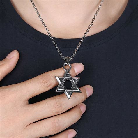 Star of David Necklace, Stainless Steel Magen David Jewish Pendant Gift ...