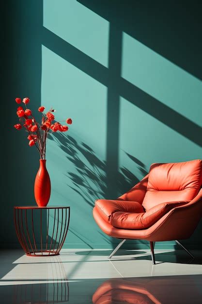 Premium AI Image | red chair vase flowers dynamic pearlescent teal ...