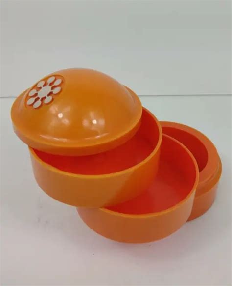 VINTAGE SUNTARA SWIVEL Desk Jewelry Organizer Orange Plastic 1970s ...