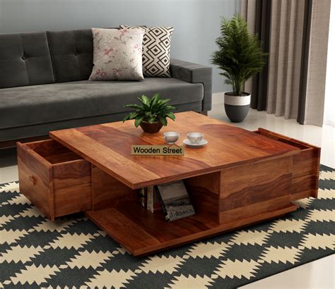 Buy Hammond Sheesham Wood Coffee Table with Drawers & Open Storage (Honey Finish) Online in ...