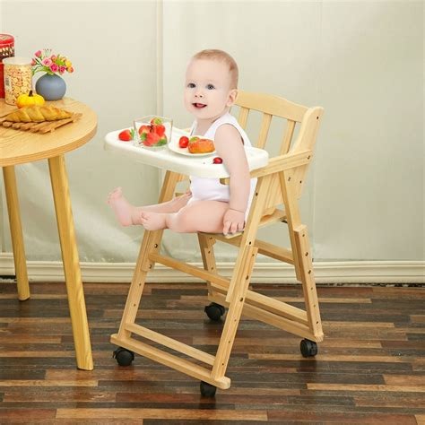 Convertible Wooden High Chair Baby Toddler Highchair w/ Feeding Tray ...