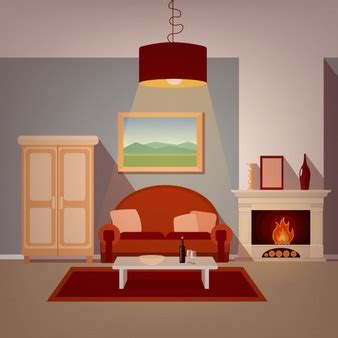 Premium Vector | Modern home interior of living room with fireplace. home sweet home