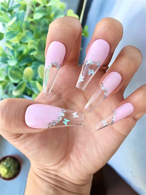 Excited to share this item from my #etsy shop: Press on Nails Pink Butterfly Nails / Geode Nails ...