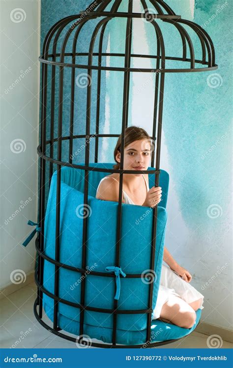 Mental Mind. Prisoner Woman in Cage - Home Confinement. Freedom of Cute ...