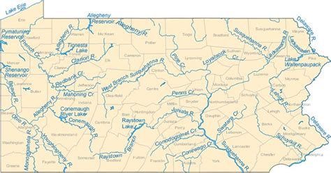 pennsylvania-rivers-map.gif (750×394) Solid outline of border and ND county, watercolor veins of ...