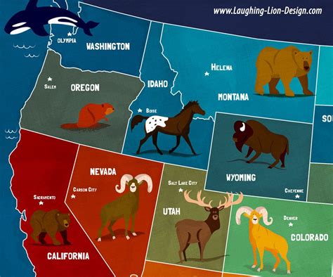 A map of the U.S.A. featuring each state animal. This is one map from a ...