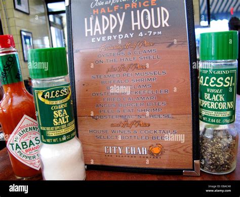 Restaurant Happy hour menu in downtown Manhattan New York City USA Stock Photo - Alamy