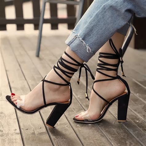 Sexy Women Heeled Sandals Bandage Ankle Strap Pumps Super High Heels 10 ...