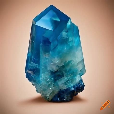 Handcrafted blue crystal on light beige background on Craiyon