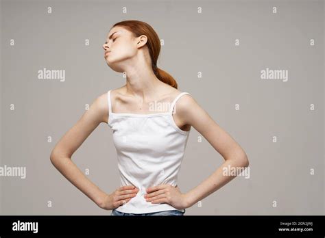 sick woman groin pain intimate illness gynecology discomfort studio treatment Stock Photo - Alamy