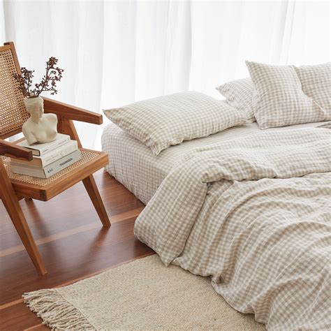 100% pure French linen duvet cover in Beige Gingham