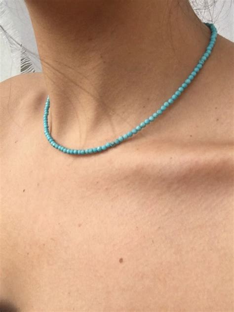 Turquoise Choker Turquoise Beaded Necklace December - Etsy