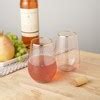 Twine Rose Wine Glasses, Gold Rimmed Pink Tinted Crystal Wine Glass Set, Stemless Wine Glasses ...