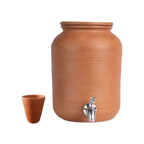 Buy Village Decor Handmade Earthen Clay Water Pot with Lid & 304 ...