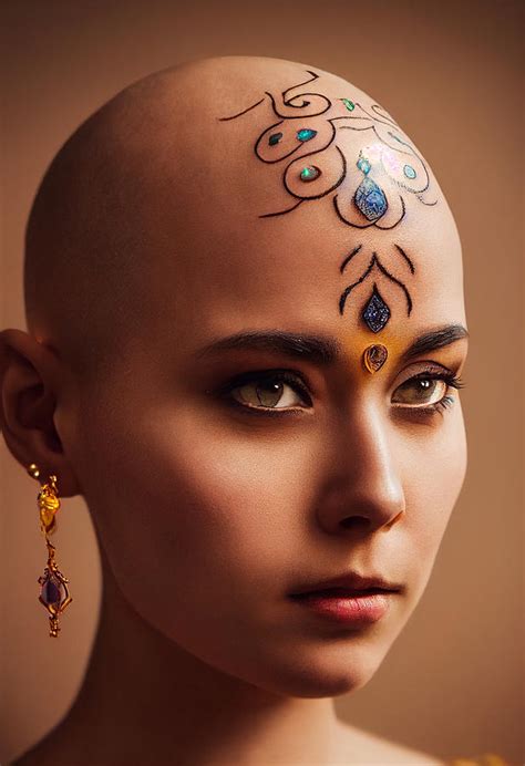 Beautiful Bald Female Monk Glowing Light Tattoos On Hea 49008777 F33f ...