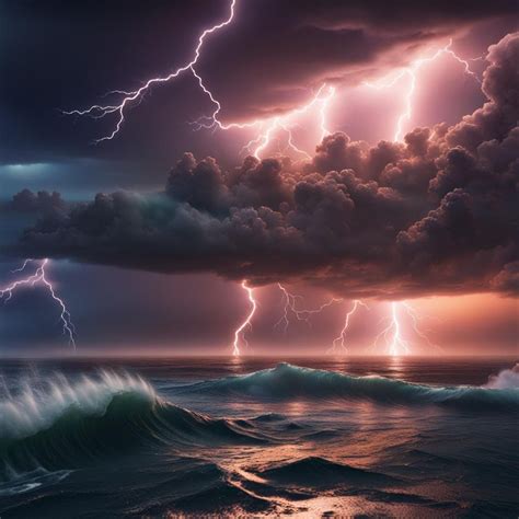 lightning storm over pacific ocean at sunset - AI Generated Artwork ...