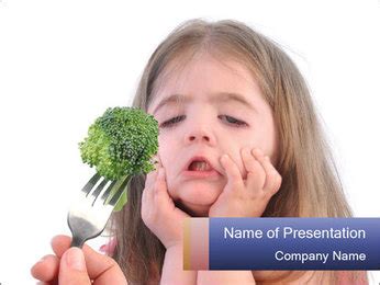 Child Making A Humorous Face At Broccoli On A White Background With Fork PowerPoint Template ...
