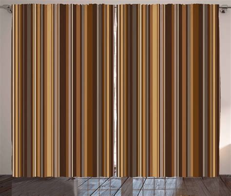 Abstract Curtains 2 Panels Set, Vertical Lines in Earthen Toned Color Stripes Various Shades ...