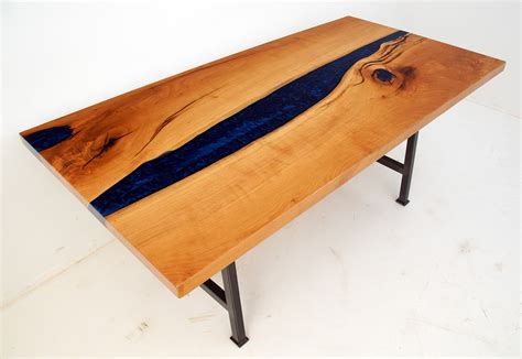 Cherry Wood Dining Table With Deep Blue Resin | $6,000+