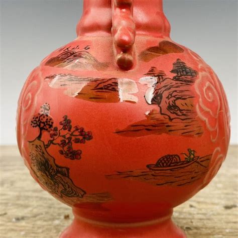 7.5" Antique Song dynasty Porcelain ru kiln mark red glaze landscape house vase | eBay