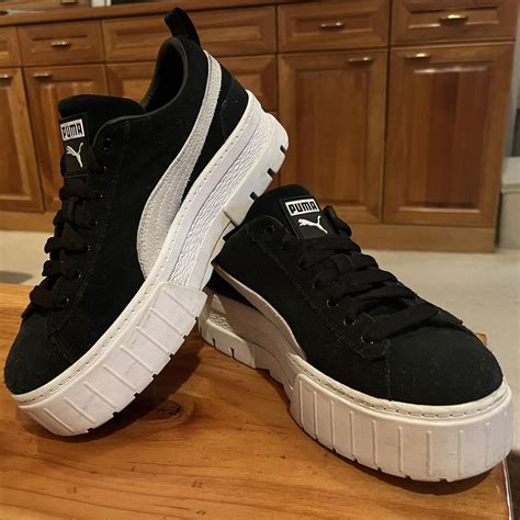 Black and White Puma Platform Sneakers Size 39 / US... - Depop