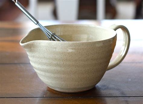 Pottery Batter Bowl Cream Speckle Ceramic Serving DIsh Kitchen Bowl with Handle | Kitchen bowls ...