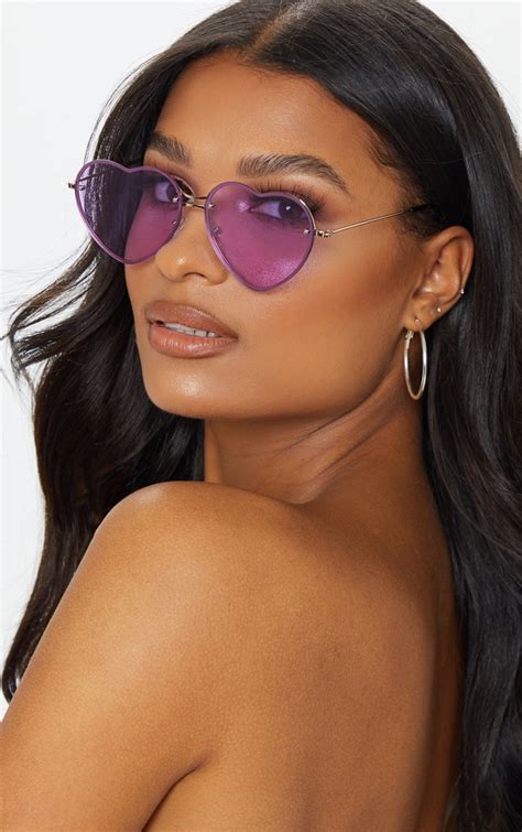 Purple Heart Shaped Sunglasses | PrettyLittleThing KSA