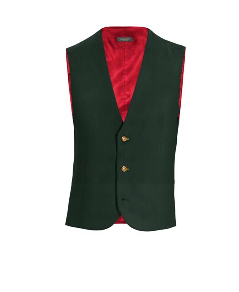 Green Wool Blends Suit Vest with brass buttons