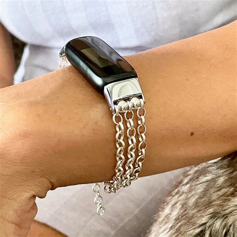 925 Sterling Silver FITBIT LUXE BAND Women Wear, Formal Style Bracelet, Luxury Chain Strap ...