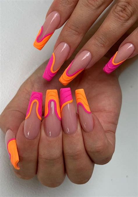 50 Best Summer Nails To Try in 2023 : Orange & Pink Abstract Tip Nails | Gel nails, Nail designs ...